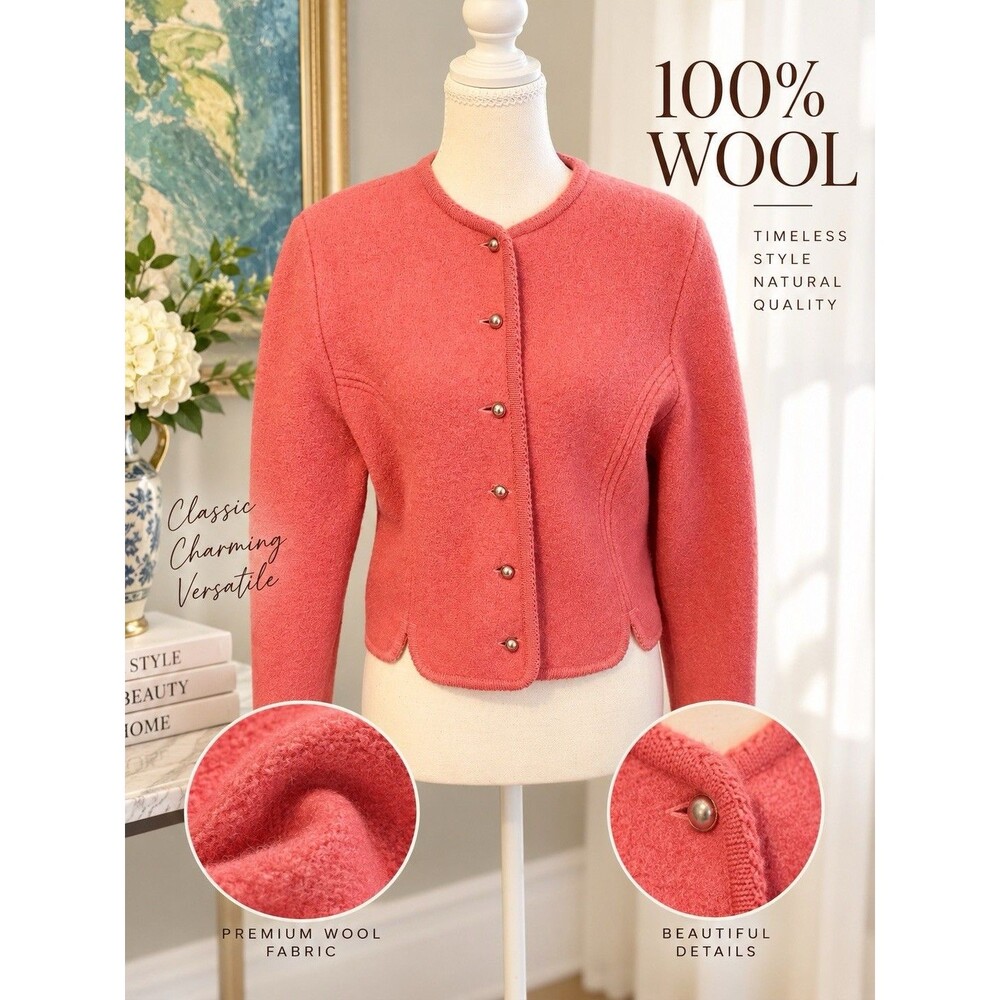 The Eagles Eye Vintage Women’s Wool Pink coral Sweater Gold Buttons size 10